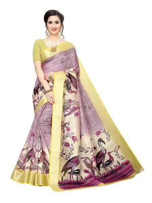 Purple Printed Art Silk Saree With Blouse 1