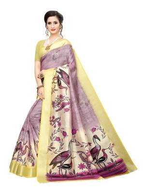 Purple Printed Art Silk Saree With Blouse 2