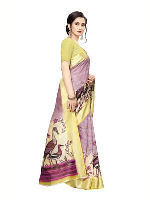 Purple Printed Art Silk Saree With Blouse 3