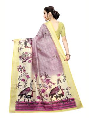 Purple Printed Art Silk Saree With Blouse 4