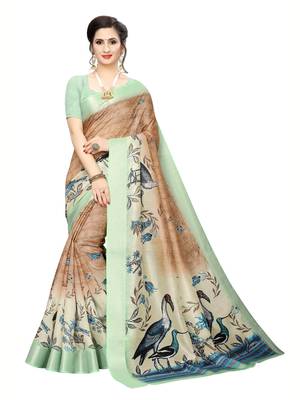Green Printed Art Silk Saree With Blouse 1