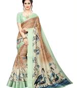 Green Printed Art Silk Saree With Blouse