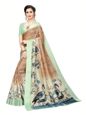 Green Printed Art Silk Saree With Blouse 2