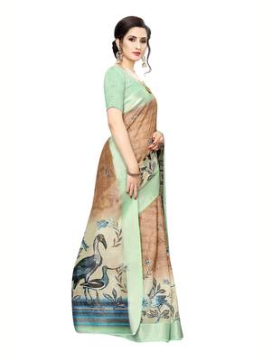 Green Printed Art Silk Saree With Blouse 3