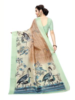 Green Printed Art Silk Saree With Blouse 4