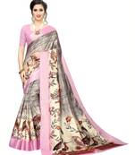 Grey Printed Art Silk Saree With Blouse