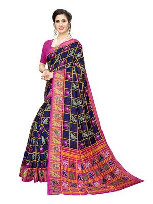 Blue Printed Chanderi Silk Saree With Blouse 2
