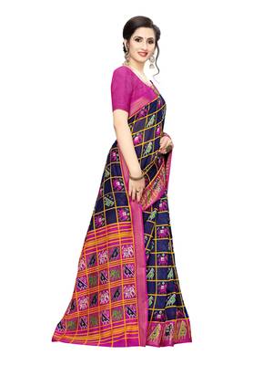 Blue Printed Chanderi Silk Saree With Blouse 3