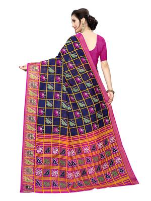 Blue Printed Chanderi Silk Saree With Blouse 4