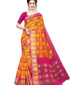 Yellow Printed Chanderi Silk Saree With Blouse