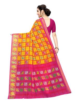 Yellow Printed Chanderi Silk Saree With Blouse 4