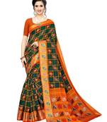 Green Printed Chanderi Silk Saree With Blouse
