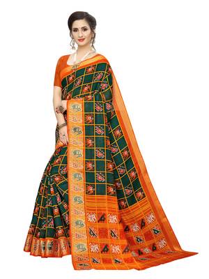Green Printed Chanderi Silk Saree With Blouse 2