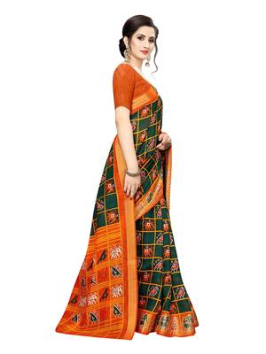 Green Printed Chanderi Silk Saree With Blouse 3