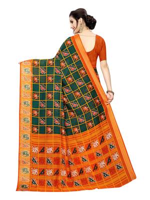 Green Printed Chanderi Silk Saree With Blouse 4