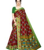Maroon Printed Chanderi Silk Saree With Blouse