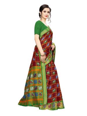 Maroon Printed Chanderi Silk Saree With Blouse 3