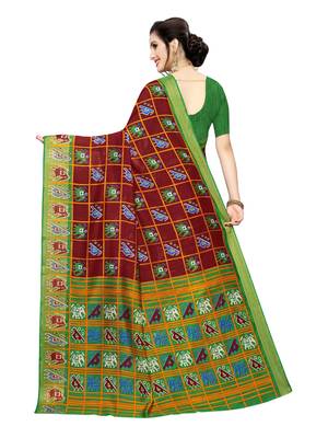Maroon Printed Chanderi Silk Saree With Blouse 4