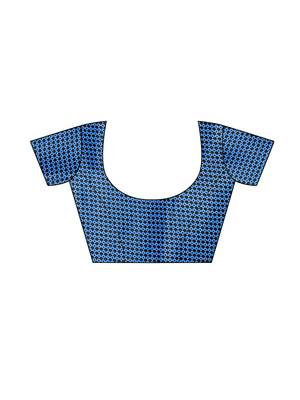 Blue Printed Khadi Saree With Blouse 5