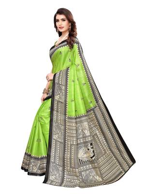 Green Printed Khadi Saree With Blouse 2