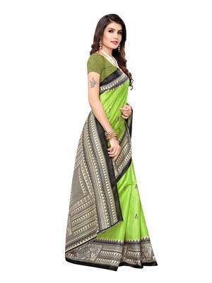 Green Printed Khadi Saree With Blouse 3