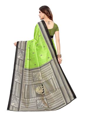 Green Printed Khadi Saree With Blouse 4