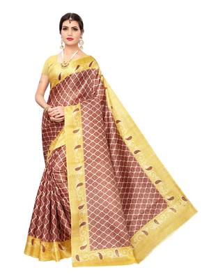 Onion Pink Printed Khadi Saree With Blouse 1