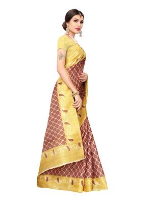 Onion Pink Printed Khadi Saree With Blouse 3