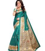Teal Printed Khadi Saree With Blouse