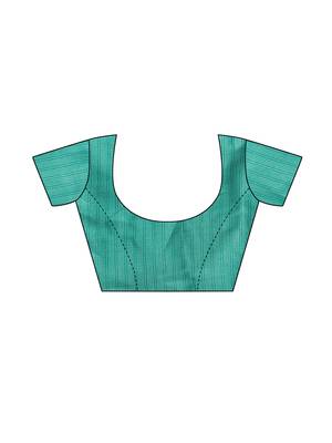 Teal Printed Khadi Saree With Blouse 5