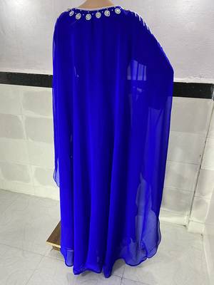 Royal Blue Zari Work Stones & Beads Embellish Georgette Islamic Style Arabian Maxi Partywear Kaftan 4