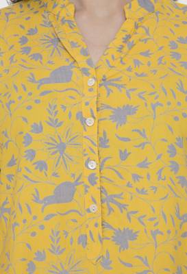 Women Yellow Printed rayon Straight Kurti  4