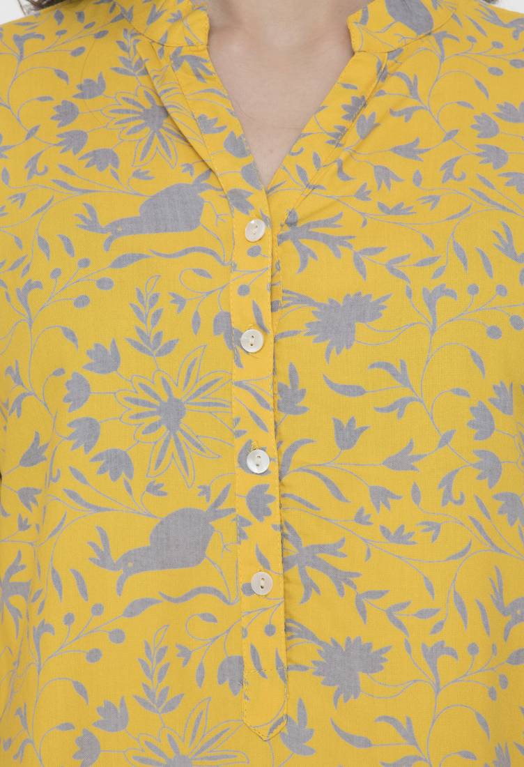 Women Yellow Printed rayon Straight Kurti 