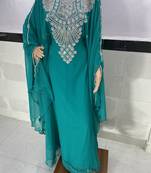 Turquoise Zari Work Stones & Beads Embellish Georgette Islamic Style Arabian Maxi Partywear Kaftan