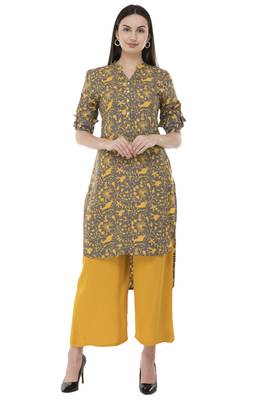 Women Grey Printed rayon Straight Kurti  1