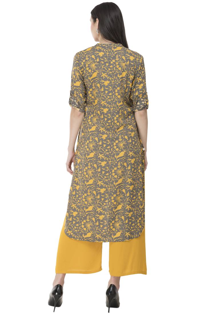 Women Grey Printed rayon Straight Kurti 