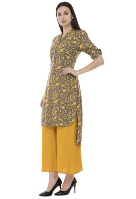 Women Grey Printed rayon Straight Kurti  3
