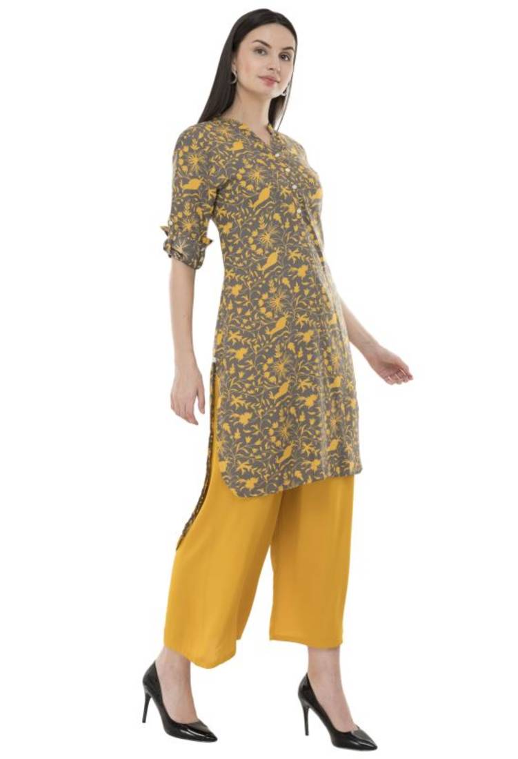 Women Grey Printed rayon Straight Kurti 