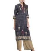 Women Grey Printed Straight Kurti 