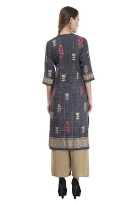 Women Grey Printed Straight Kurti  2