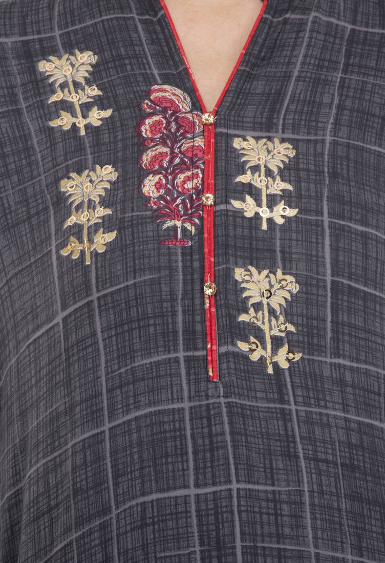 Women Grey Printed Straight Kurti 