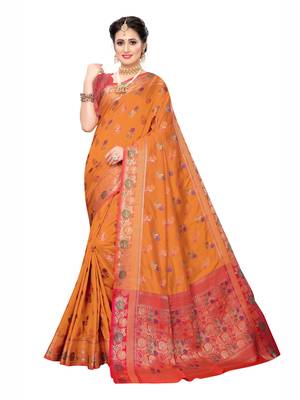 Orange Woven Poly Silk Saree With Blouse 1