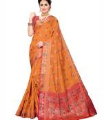 Orange Woven Poly Silk Saree With Blouse