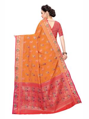 Orange Woven Poly Silk Saree With Blouse 4