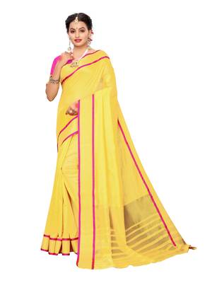 Yellow Woven Chanderi Saree With Blouse 1