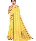Yellow Woven Chanderi Saree With Blouse