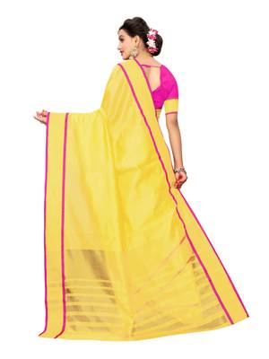 Yellow Woven Chanderi Saree With Blouse 3