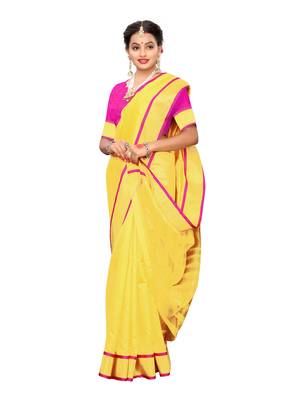 Yellow Woven Chanderi Saree With Blouse 4