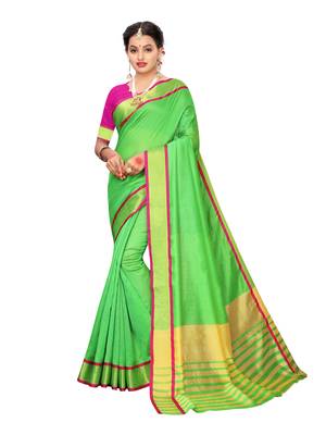 Green Woven Chanderi Saree With Blouse 1