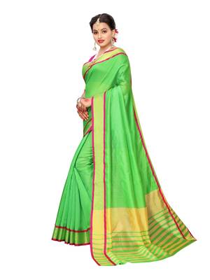Green Woven Chanderi Saree With Blouse 2